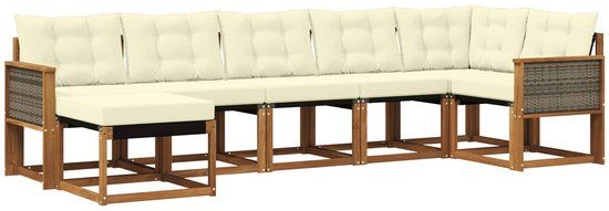 vidaXL Acacia Hout Buiten Bank Set 7-Zits Natuurlijk en Crème Hoek Loungeset