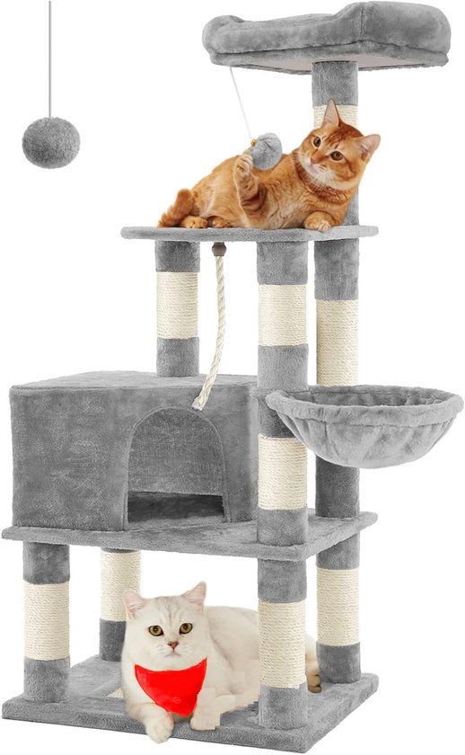 Hoppa Kattenboom 4 Ligplaatsen - Lichtgrijs - 55 x 40 x 138 cm