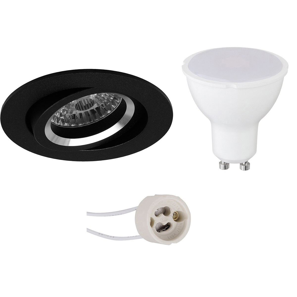 BES LED LED Spot Set - Pragmi Aerony Pro - GU10 Fitting - Inbouw Rond - Mat Zwart - 4W - Helder/Koud Wit 6400K - Kantelbaar - Ã˜82mm