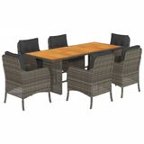 vidaXL 7-delige tuinset met kussens, poly rattan, grijs