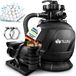 tillvex® Système de filtration à sable AquaBlack Pro 13.200L/h jusqu'à 40.000L + 1200g balles filtrantes | Système de filtration 7 voies Valve & adaptateur 2en1 Ø32-38mm | Filtre de piscine auto-amorçant | Filtre à sable piscine