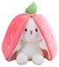 Lapin en peluche - Rose - 24 cm - Réversible - Carotte et fraise