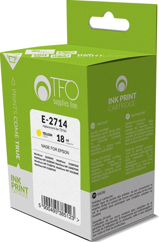 TELFORCEONE Epson Inkt/Toner cartridge E-2714 - Vervangt T2714 - Geel - Geschikt voor Epson WorkForce 7620DTWF, Epson WorkForce WF-3620DWF, Epson WorkForce WF-3640DTWF, Epson WorkForce WF-7110DTW, Epson WorkForce WF-7210DTW, Epson WorkForce WF-7610DWF