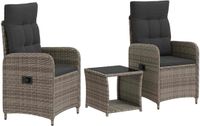 vidaXL Loungeset 3-delig Grijs/Donkergrijs Polyrattan en Glas