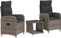 vidaXL Loungeset 3-delig Grijs/Donkergrijs Polyrattan en Glas