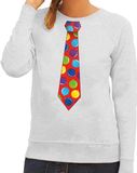 Bellatio Decorations Foute kersttrui / sweater stropdas met kerstballen print groen voor dames M