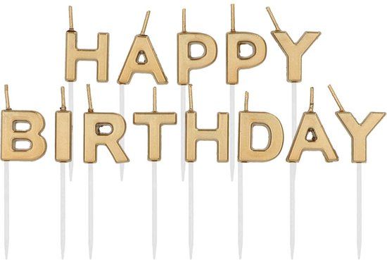 Folat Kaarsenset 'Happy Birthday' goudkleurig