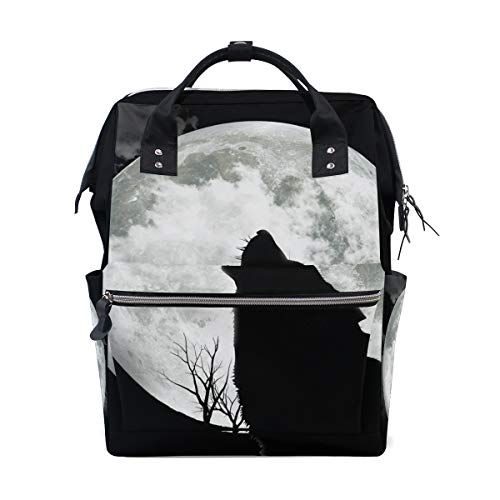 MONTOJ Donkere Nacht Volledige Maan Wolf Patroon Canvas Rugzak Travel Campus Rugzak