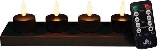 Anna's Collection Oplaadbare LED theelichtjes - 4x - zwart