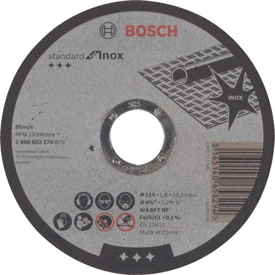 Bosch Accessoires Bosch Doorslijpschijf recht Standard for Inox WA 60 T BF, 115 mm, 22,23 mm, 1,6 mm