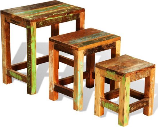 vidaXL 3-delige bijzettafeltjesset vintage gerecycled hout bruin