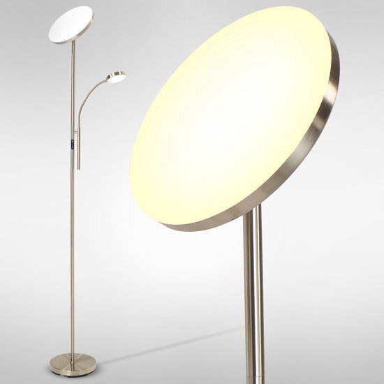 Auronic Vloerlamp - Staande Lamp Industrieel - 181cm - LED - Dimbaar en Kantelbaar - met Afstandsbediening - Geschikt voor Woonkamer - Zilver