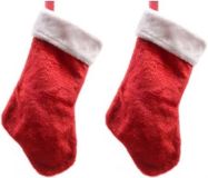 Decoris Kerstsok - 2x - rood/wit - 40 cm - pluche - kerstversiering sokken