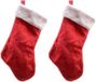 Decoris Kerstsok - 2x - rood/wit - 40 cm - pluche - kerstversiering sokken