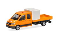 Herpa automodel MAN TGE dubbele cabine met laadbak en halve huif voor wegwerkzaamheden, gemeentelijk oranje, schaal 1:87