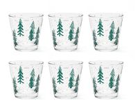Excelsa Green Winter Waterglazen, set van 6 stuks, glas met dennendecoratie, 250 ml, 8,5 x 9 cm