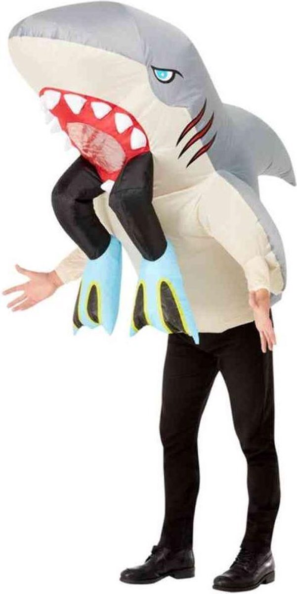 Smiffys Kostuum Inflatable Shark & Diver Grijs