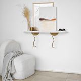 Elegante wandplank, 99 cm x 22 cm, 100% massief hout en metalen frame, goud en witte afwerking, stijlvolle opslagoplossing voor modern huisdecoratie