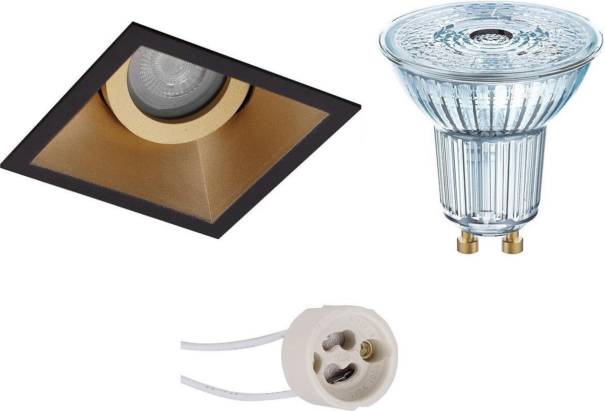 Osram - LED Spot Set - Parathom PAR16 927 36D - Proma Zano Pro - GU10 Fitting - Dimbaar - Inbouw Vierkant - Mat Zwart/Goud - 5.5W - Warm Wit 2700K - Kantelbaar - 93mm