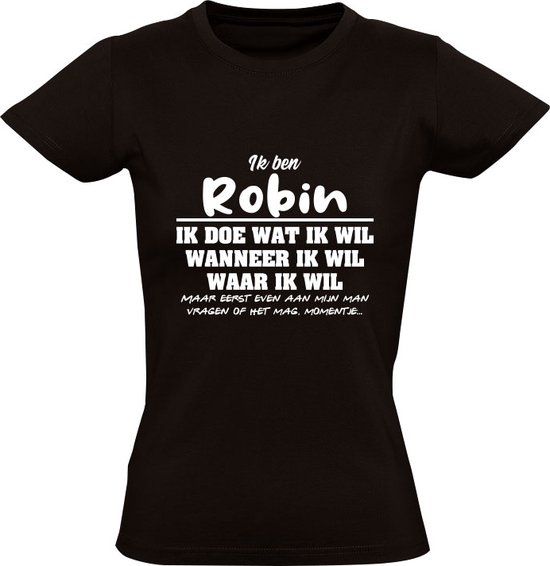 Robin Dames t-shirt | Zwart | Verjaardagscadeau | Katoen | Maat S