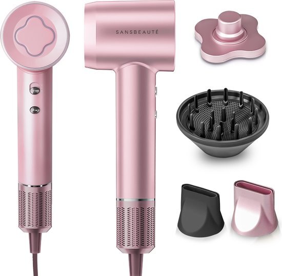 Sansbeauté® Föhn met Diffuser – Krullen – 110.000RPM - Ionische Haardroger met Borstel - 3 Standen - 3 Opzetstukken – Reisföhn - Coolshot – Haarföhn met Diffuser – Hair Dryer - 2000W - EssentiaPRO®