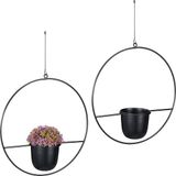 Merkloos Relaxdays Plantenhanger - set van 2 - metaal - Ø 10,5 cm - zwart