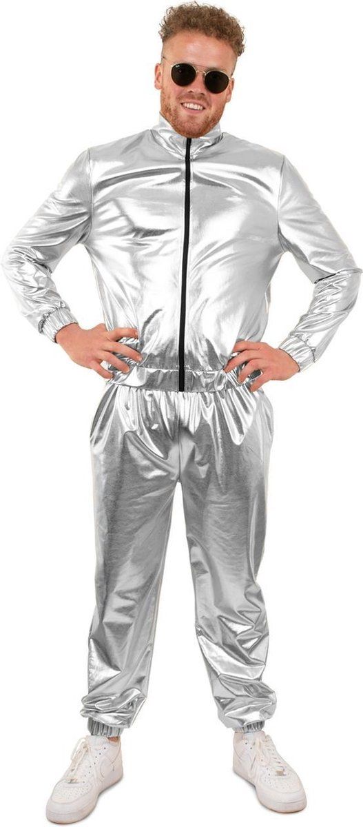 PartyXplosion Glitter & Glamour Kostuum - Trainingspak Zilver Space Attack Heren - Extra Small