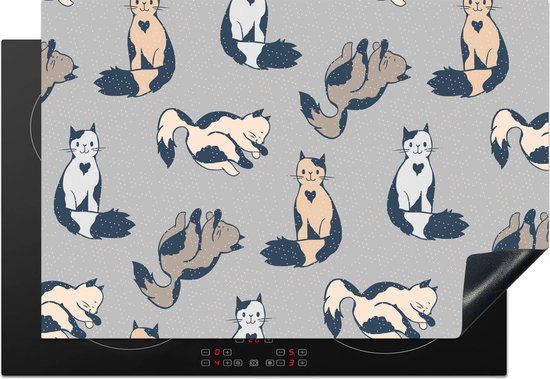 KitchenYeah® Inductie beschermer 77x51 cm - Kat - Hart - Inductie kookplaat bescherming