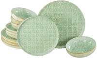 CreaTable, 24085, Serie Uno Emiliana Green, 12-delige serviesset voor 4 personen, servies van aardewerk, vaatwasser- en magnetronbestendig, Gemaakt in Portugal