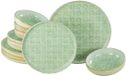 CreaTable, 24085, Serie Uno Emiliana Green, 12-delige serviesset voor 4 personen, servies van aardewerk, vaatwasser- en magnetronbestendig, Gemaakt in Portugal