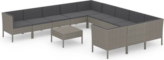 vidaXL 12-delige Loungeset met kussens poly rattan grijs