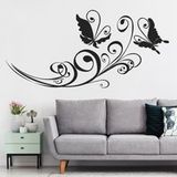 LUMALÉA Fleurs Papillons Sticker Mural - Noir