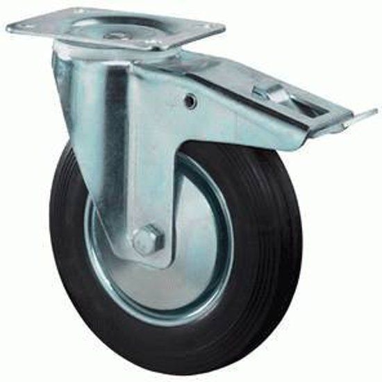 BS Rollen Zwenkwiel+rem 80mm rubber totale hoogte 105mm