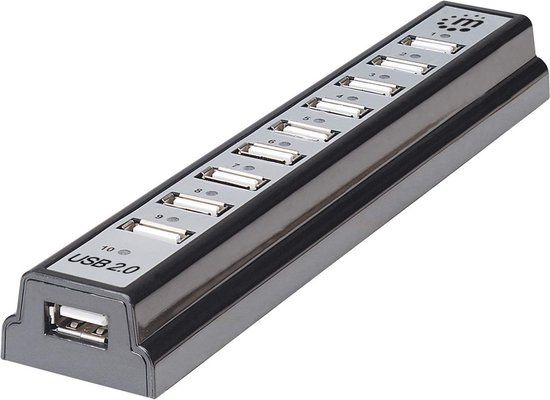Manhattan USB 2.0 Hub - 10 Ports - Black/Silver