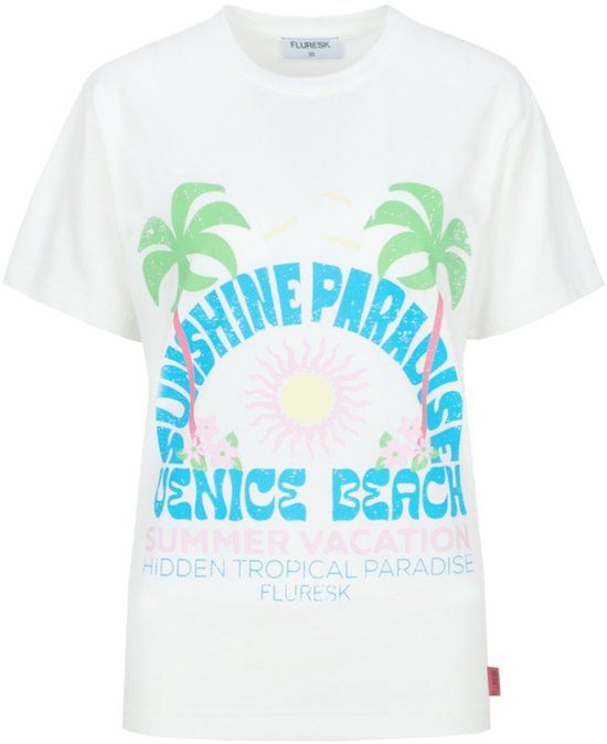 Fluresk Nura T-shirt 26ZFQF05 - Offwhite/Dodger Blue - Maat 38