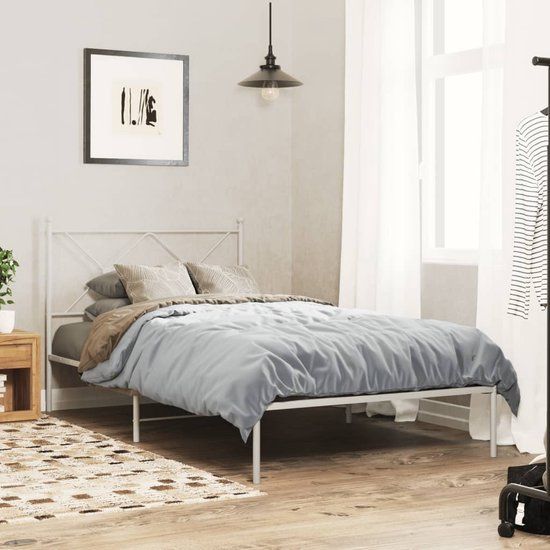 vidaXL Bedframe met hoofdbord metaal wit 107x203 cm