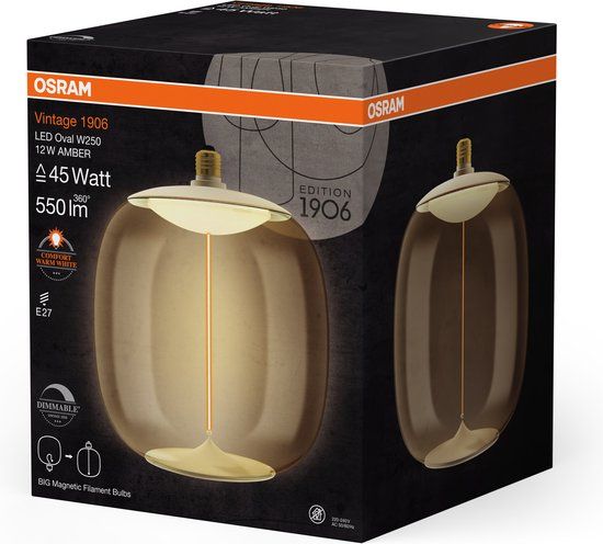 OSRAM Vintage 1906 Big Oval LED Lamp - 12W, E27, Amber, Dimmable