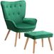 BAKAJI Fauteuil met kruk, stoel met poef, voetensteun voor woonkamer, gevoerde slaapkamerstoel met zachte fluwelen bekleding, hoge armleuningen, modern design (groen)