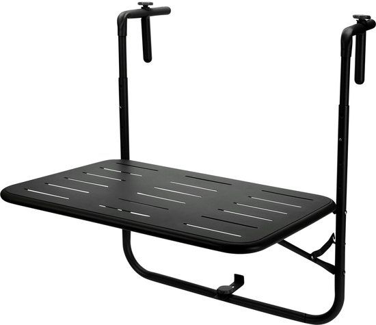Pro Garden Balkon tafel - metaal - mat zwart - 60 x 43 cm - Inklapbaar - Hoogte verstelbaar