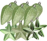 Decoris Ornament de Noël plastique Étoiles et Pommes de pin Vert 12 Pièces