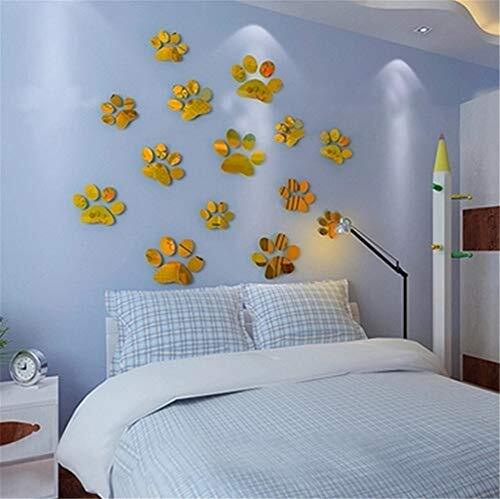 Manco Luella 10 STKS Verwijderbare Spiegel Muurstickers, Hond Paw Print Spiegel Art DIY Home Decoratieve 3D Acryl Spiegel Wandplaat Kunststof Tegels voor Thuis Woonkamer Slaapkamer Slaapbank TV Instelling Wandplafond Decoratie S Goud