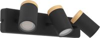 EGLO Consuma Plafondlamp, 3 spots draaibaar, plafondlamp voor badkamer, houten en stalen lamp, zwart, GU10-fitting, IP44