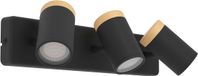 EGLO Consuma Plafondlamp, 3 spots draaibaar, plafondlamp voor badkamer, houten en stalen lamp, zwart, GU10-fitting, IP44