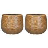 Mica Decorations Set van 3x stuks keramiek aardewerk bloempotten van 16 x 18 cm in het geribbeld okergeel