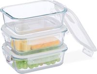 Merkloos Relaxdays Vershoudbakjes met Deksel - Set van 3 - 1040 ml - Glas - Luchtdicht