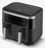 Severin FR 2463 Black Line Dual - Doppelkorb - Heißluftfritteuse - Touchscreen - 2x 4 Liter - 11 Automatische Programme - Sync Cook & Finish – Schwarz