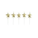 Homéa Set van 5 kaarsen in stervorm 3D + kunststof spies 7 cm, goud
