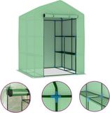 vidaXL Tuinkas met schappen, staal, 143x143x195 cm, groen