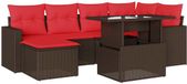 vidaXL 7-delige dining loungeset met kussens, bruin, polyrotan