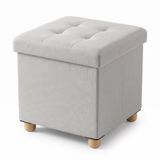 SCENA LIVING Pouf avec rangement sur pieds en bois, pliable, 38 x 38 x 38 cm - beige